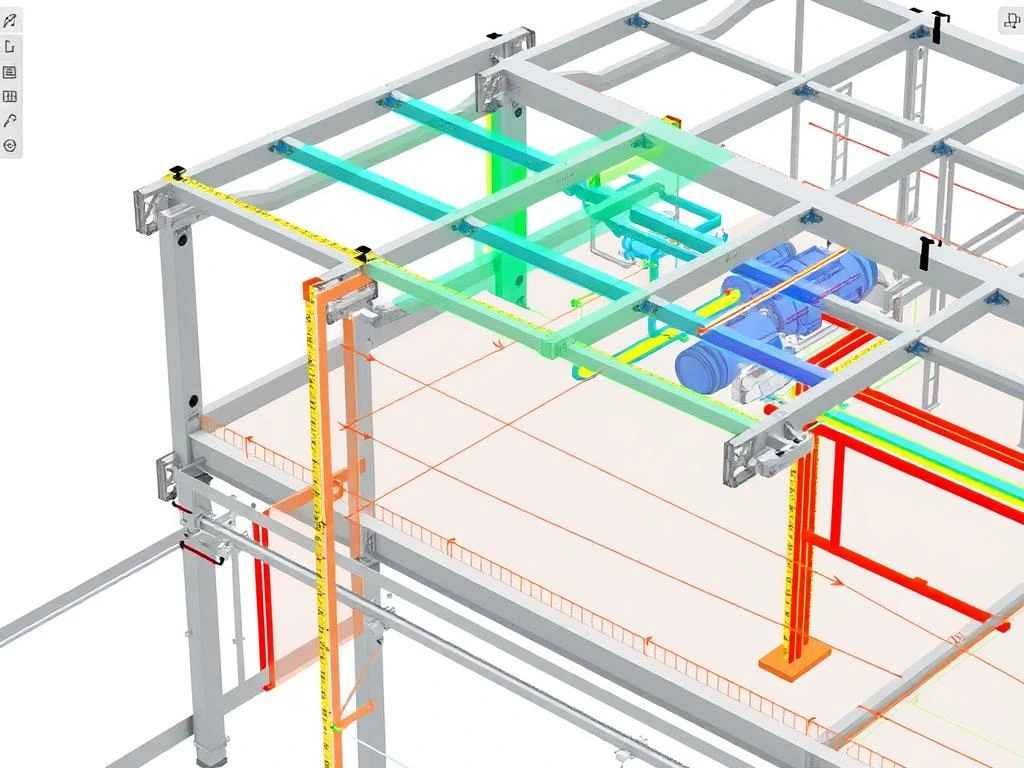 BIM model showing structural steel framing system with clash detection analysis