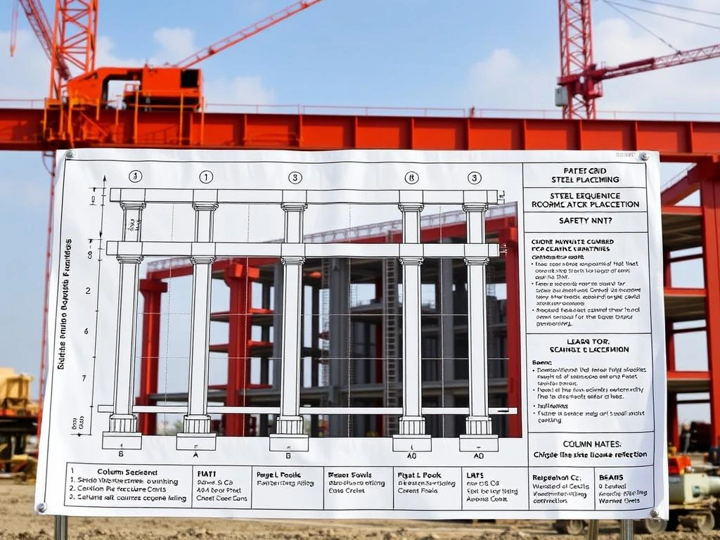 Erection drawing showing steel column and beam placement with sequence information