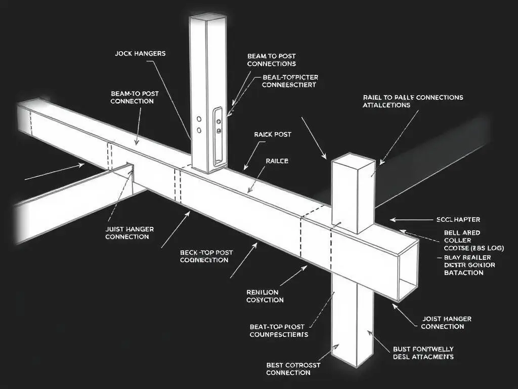 Detailed deck connection drawings showing structural elements
