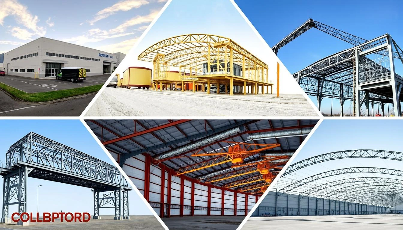 Multi-industry showcase of structural steel detailing projects including commercial buildings, industrial facilities, and infrastructure